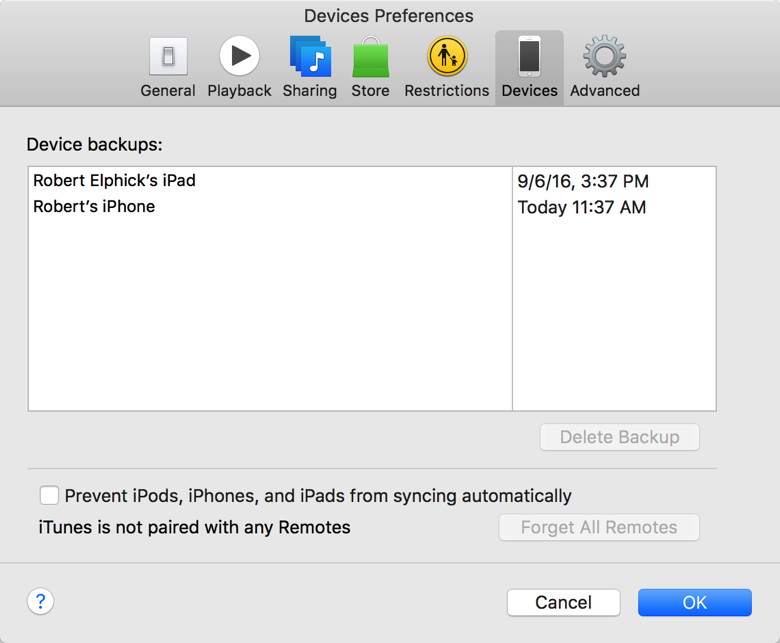 iTunes Buckup