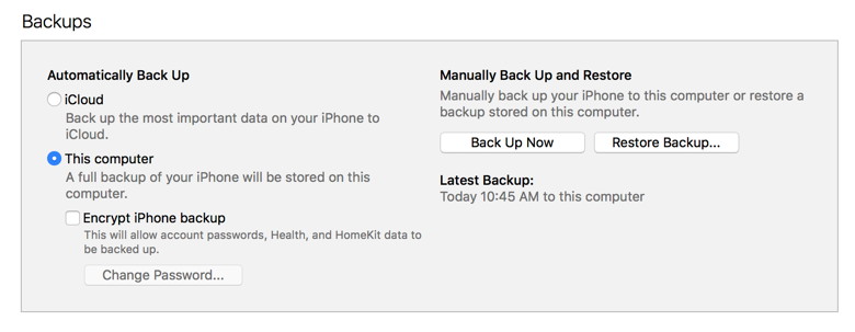 iPhone Backup in iTunes