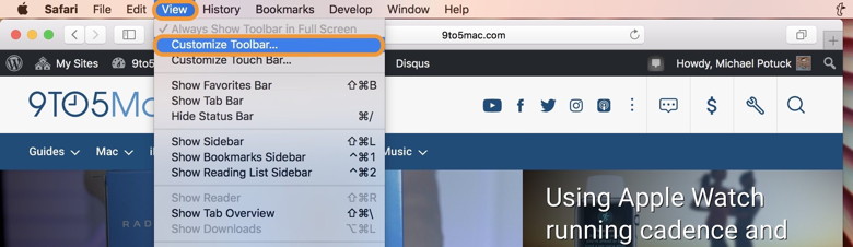 Safari toolbar