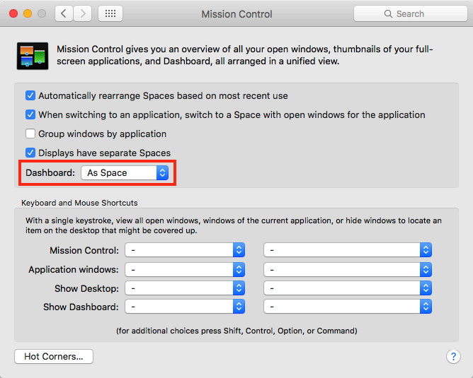 Finding Dashboard in Mission Control