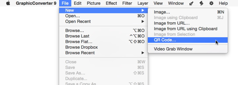 GraphicConverter QR menu