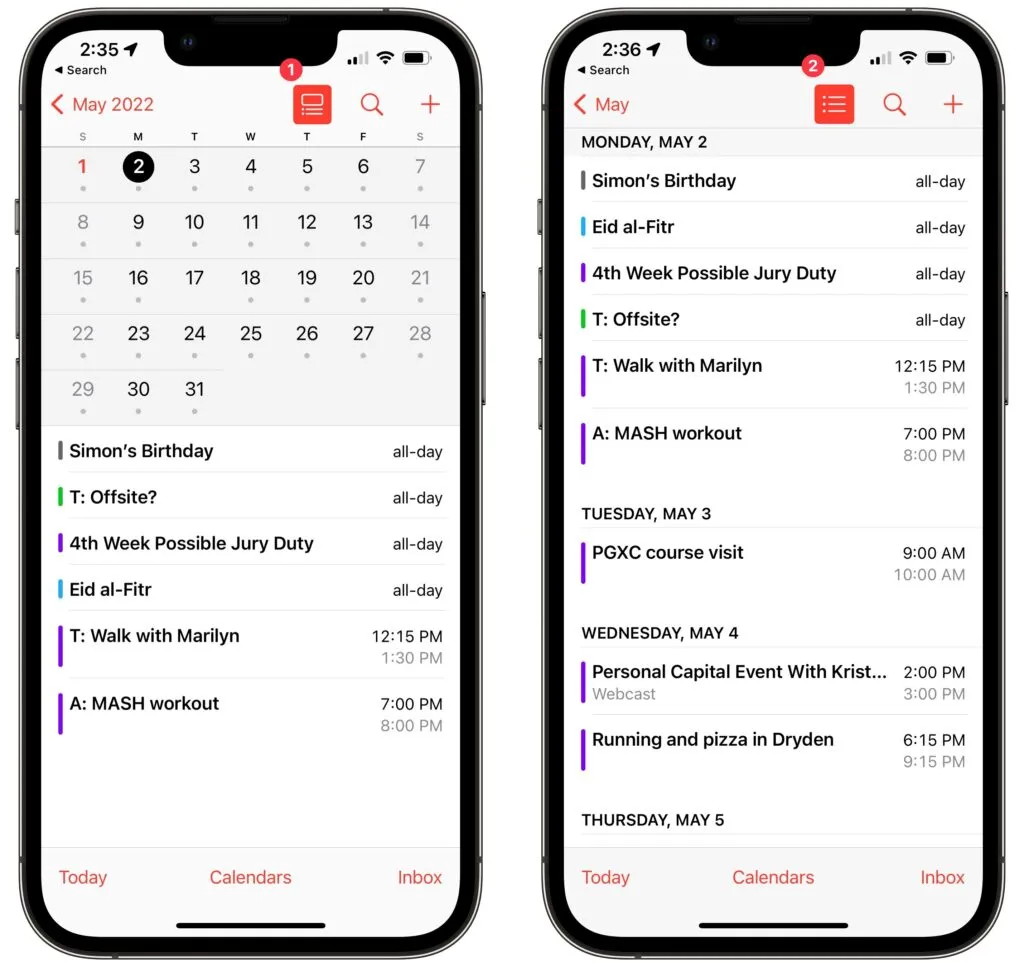 Calendar on iPhone