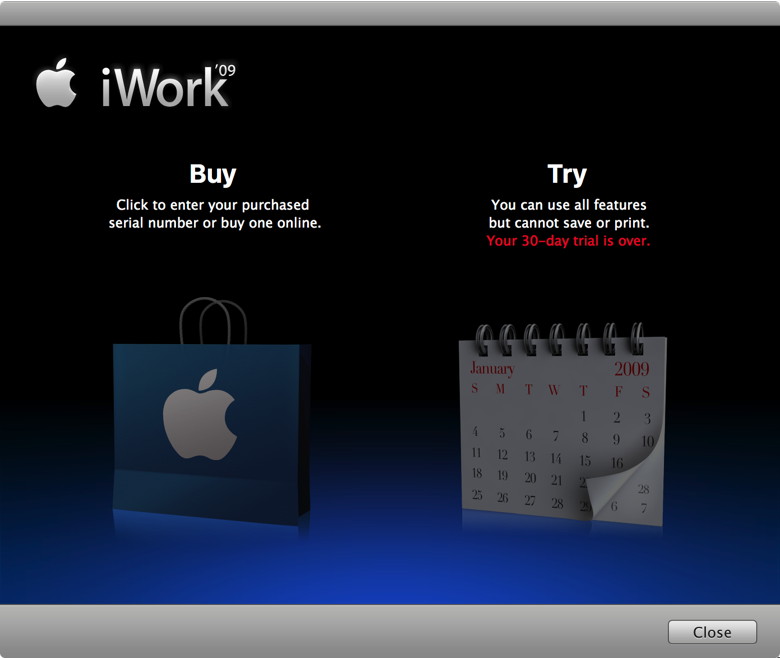 iWork '09 trial period expired