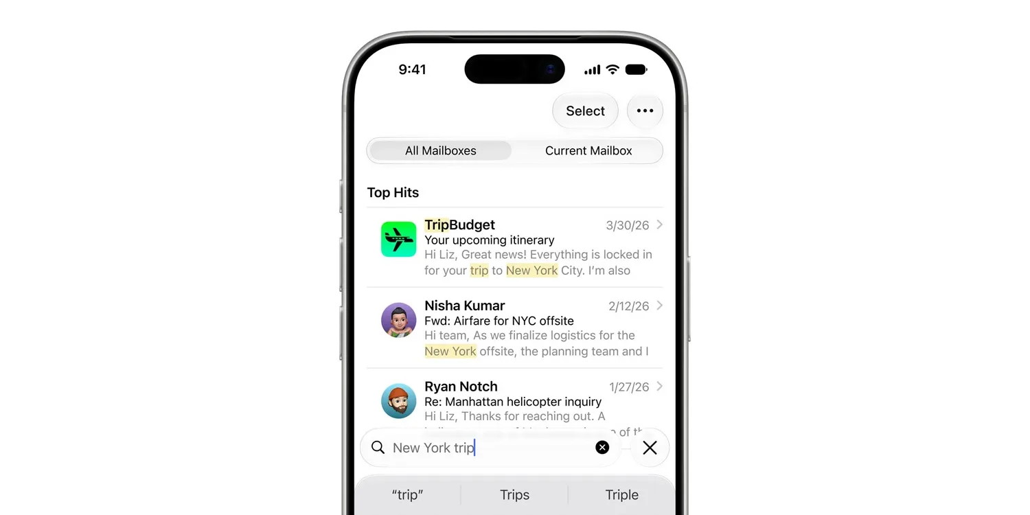 Mail searc in iOS 17