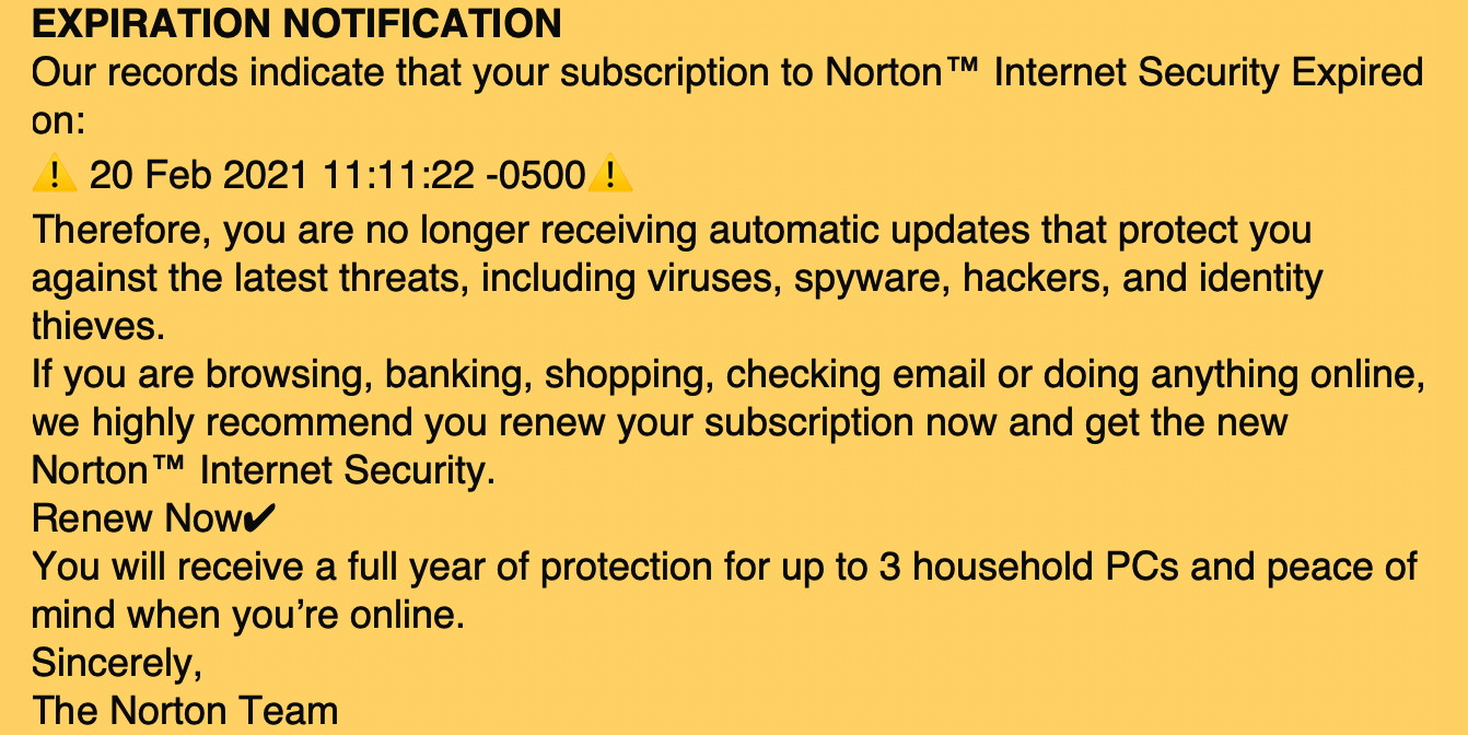 Norton Warning