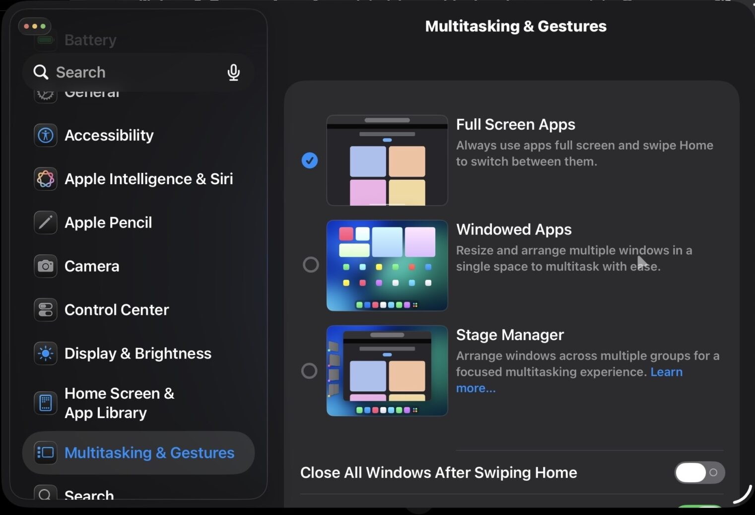iPad screen modes to Full screen
