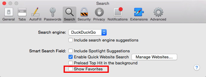 Show Favorites in Safari Preferences