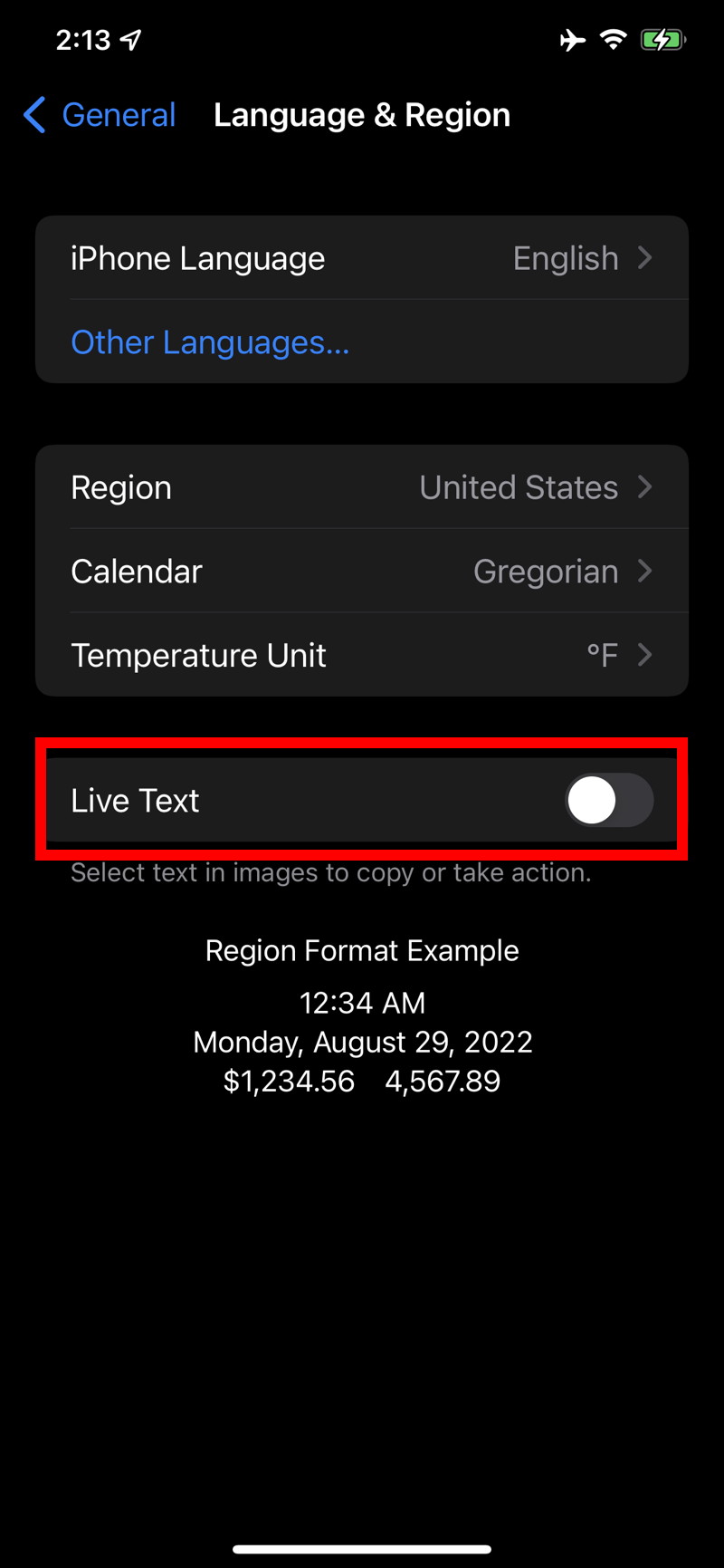 Turn off Live Text