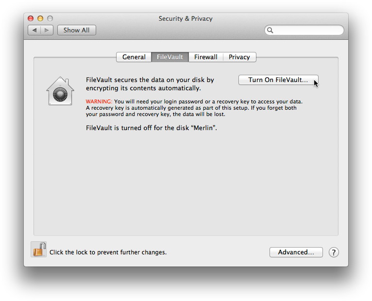 Disk Utility - FileVault