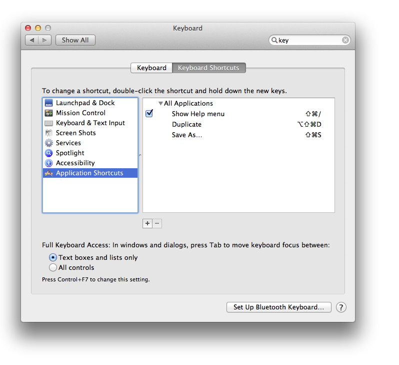 Keyboard setting for Save As... in Mountain Lion