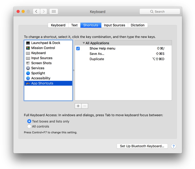 Keyboard setting for Save As... in Sierra