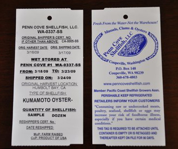 Wet Storage Shellfish Tag Information